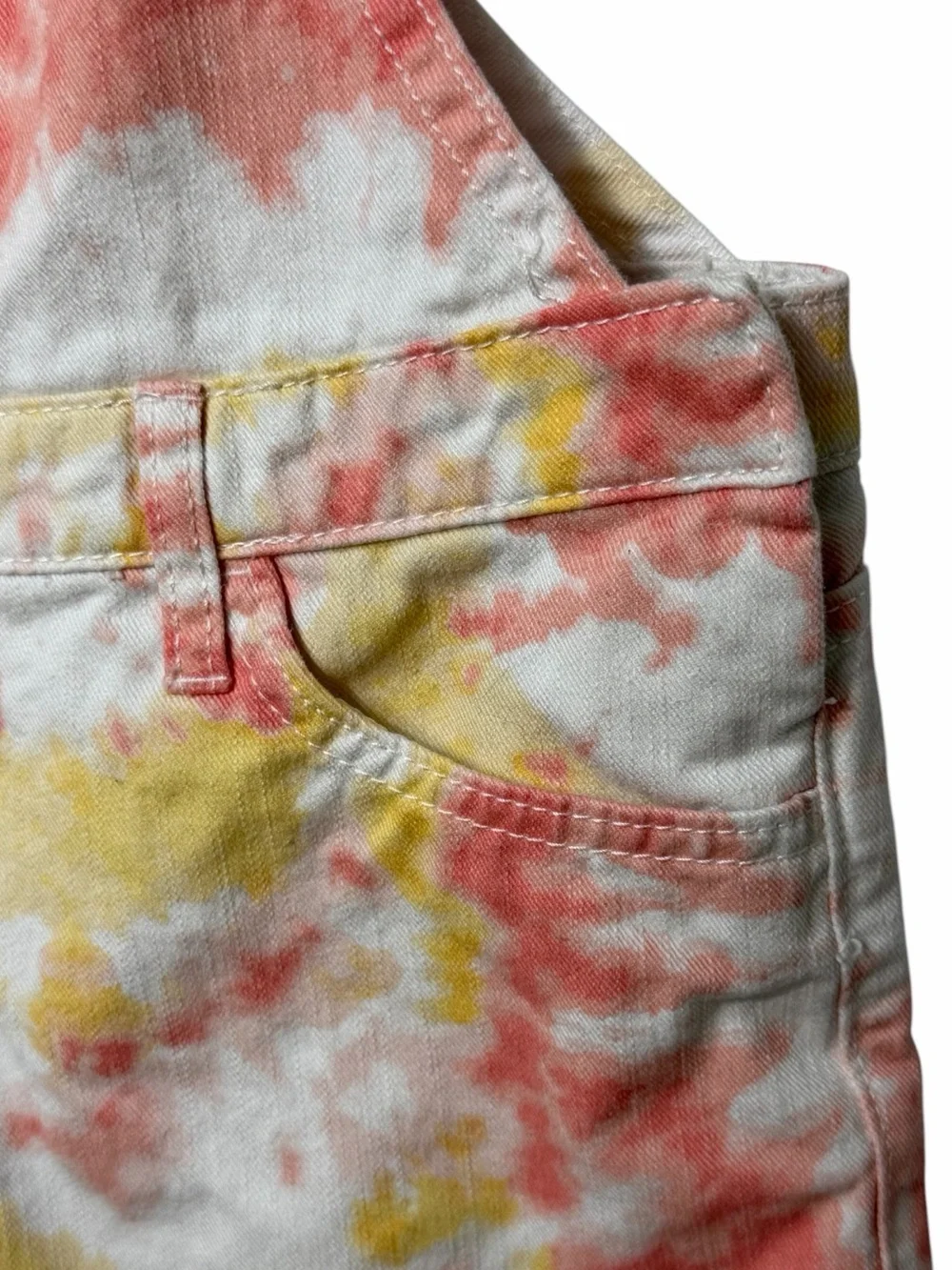 Childrens Place Tie Dye Shortalls Girls Sz 12 Coral Yellow Pockets Boho Casual